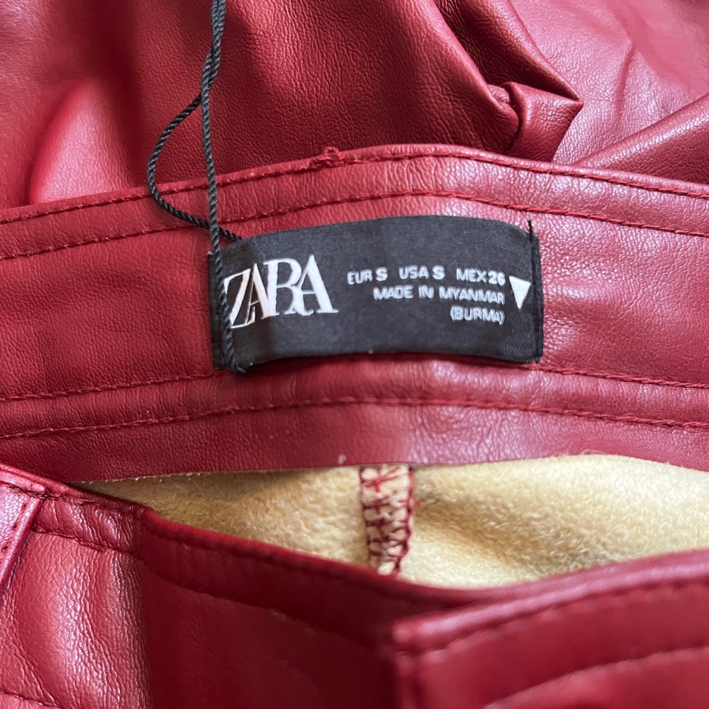 NWT Zara women’s Burgundy High Rise Leather Leggings Size S - Picture 10 of 11